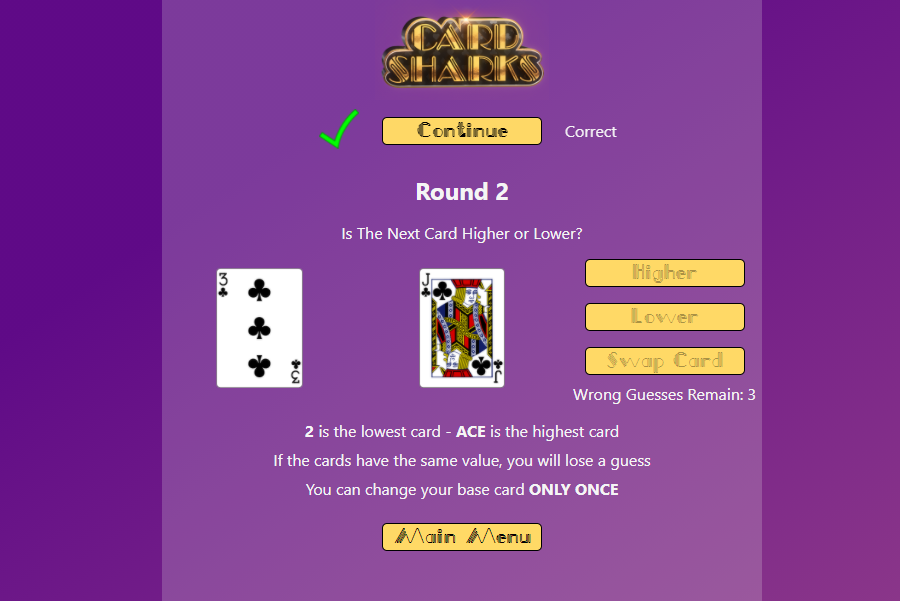 Card Sharks App (Using React JS)